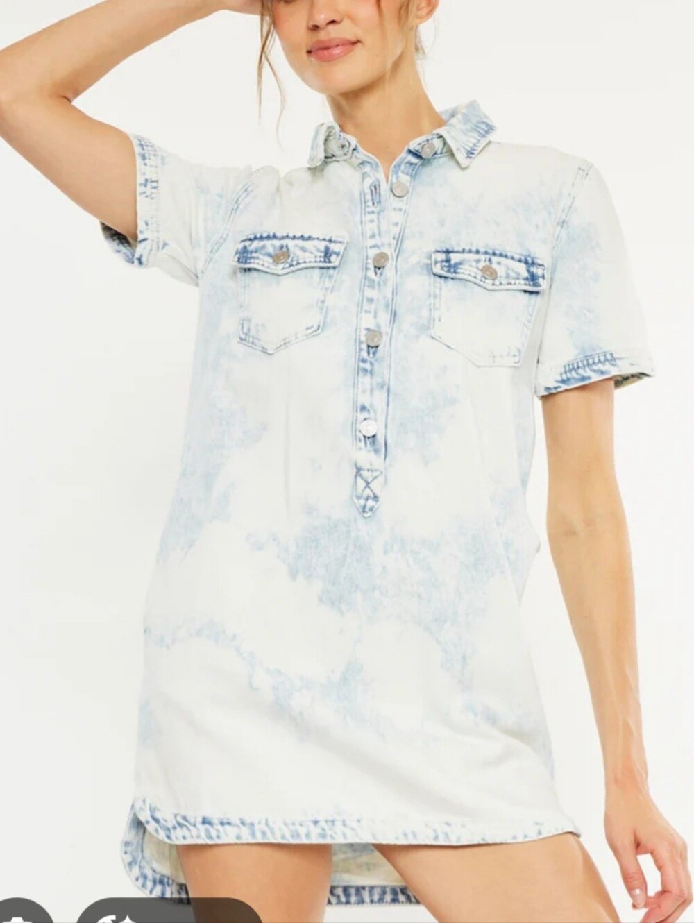 KanCan Light Blue Tie-Dye Denim Shirt Dress - Picture 2 of 6